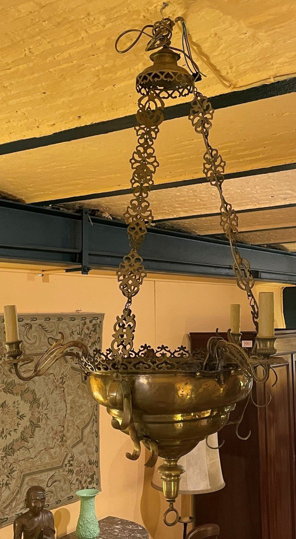 Lampe De Suspension Renaissance Espagnol-17° Siècle Avec éclairage Indirecte