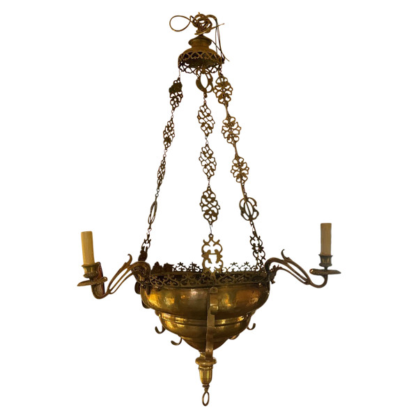 Lampe De Suspension Renaissance Espagnol-17° Siècle Avec éclairage Indirecte