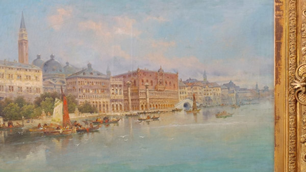 Tableau Vue De Venise Huile Sur Toile Fin XIXème Siècle