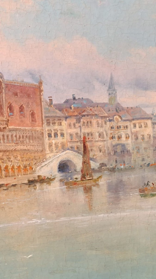 Tableau Vue De Venise Huile Sur Toile Fin XIXème Siècle