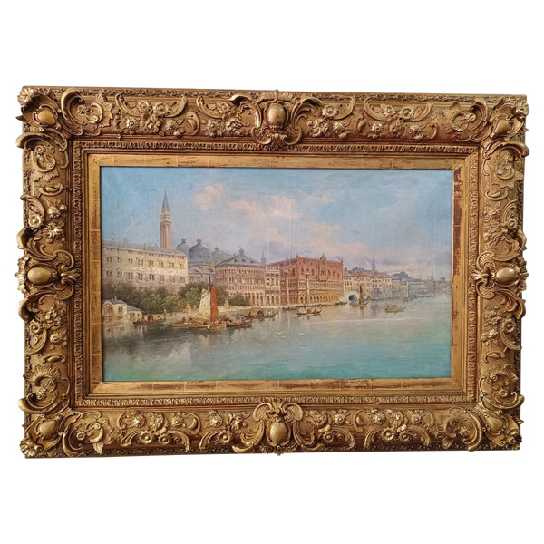 Tableau Vue De Venise Huile Sur Toile Fin XIXème Siècle