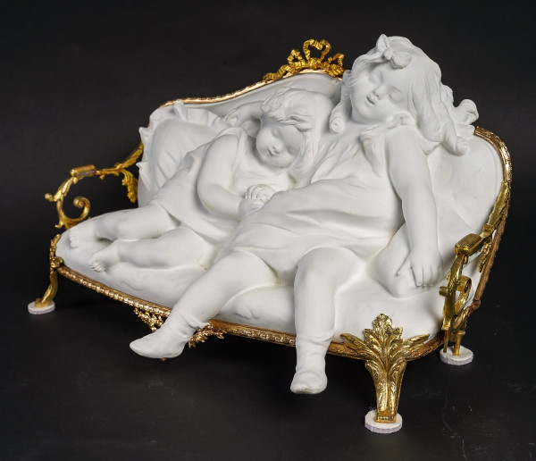 Sculpture En Biscuit Et Bronze Doré Art Nouveau