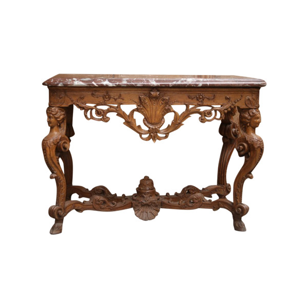 Table console en chêne sculptée d'époque Régence vers 1725.