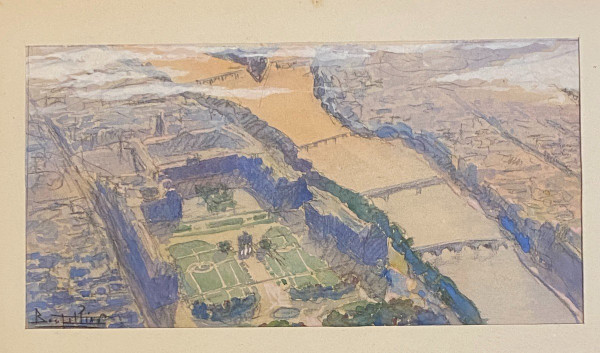 Ecole Française XXème Siècle - Vue Aérienne Du Louvre, Des Tuileries, De La Cour Napoléon