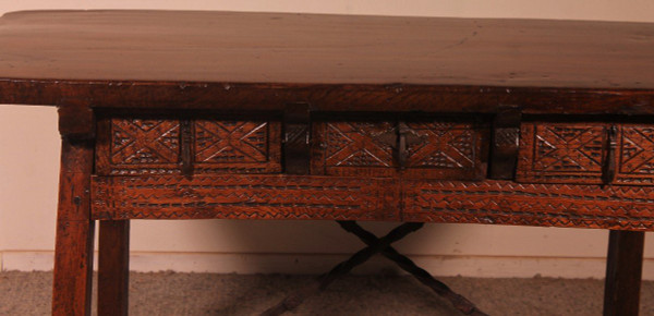 Table Espagnol Du 17° Siècle Trois Tiroirs En Châtaignier