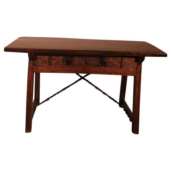 Table Espagnol Du 17° Siècle Trois Tiroirs En Châtaignier