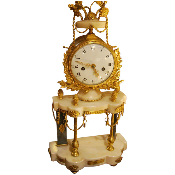 Portico Clock In White Marble And Gilt Bronze Louis XVI Period