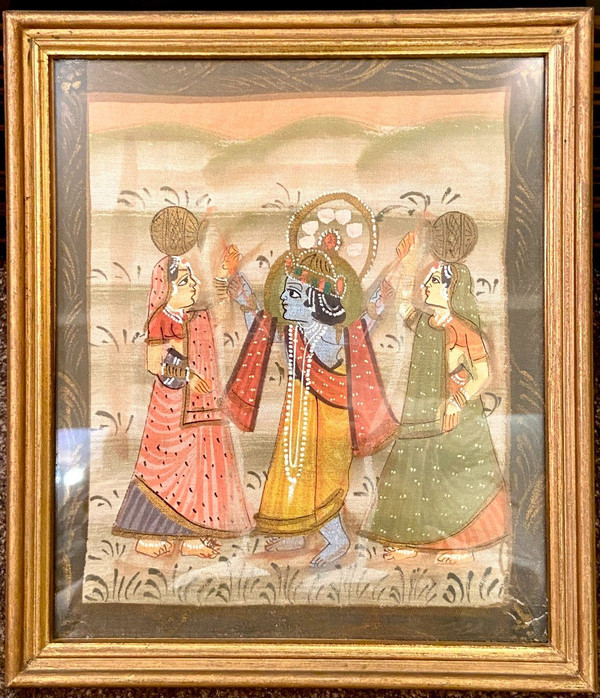India, First Half Of The 20th Century, Painting On Fabric Vishnu And Adorantes II