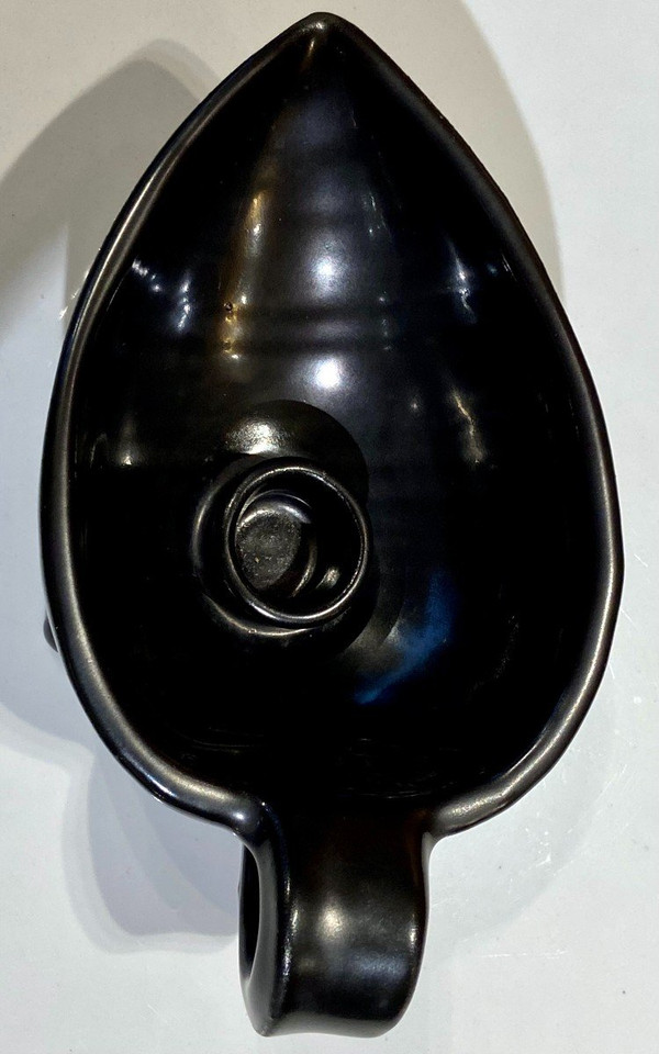 France, Poterie d'Accolay, Années 1960, Bougeoir En Céramique Et Sa Coupelle.