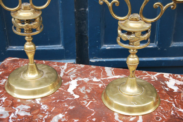 Coppia Di Candelieri In Bronzo Con Stemmi Di Amsterdam
