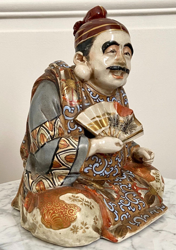 Japan, Late 19th-early 20th Century, Earthenware Statue Of Satsuma Character With Basket.
