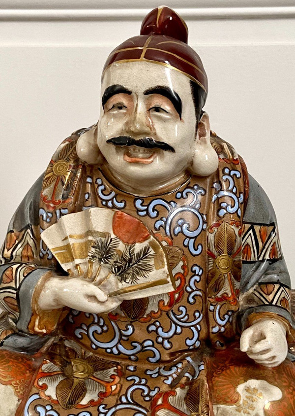Japan, Late 19th-early 20th Century, Earthenware Statue Of Satsuma Character With Basket.