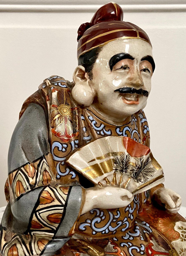 Japan, Late 19th-early 20th Century, Earthenware Statue Of Satsuma Character With Basket.