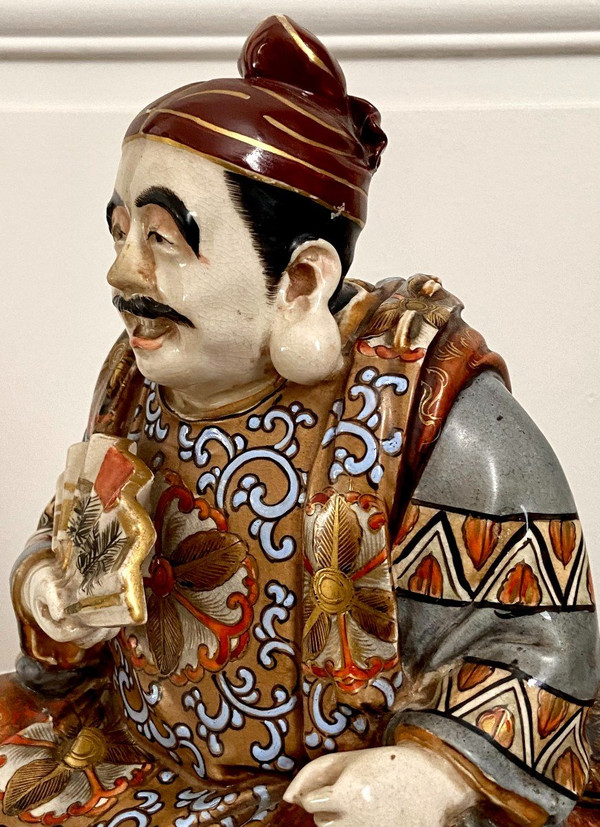 Japan, Late 19th-early 20th Century, Earthenware Statue Of Satsuma Character With Basket.