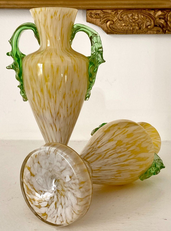 France, Années 1920/1940, Dans l'Esprit De Clichy, Paire De Vases En Verre Soufflé.