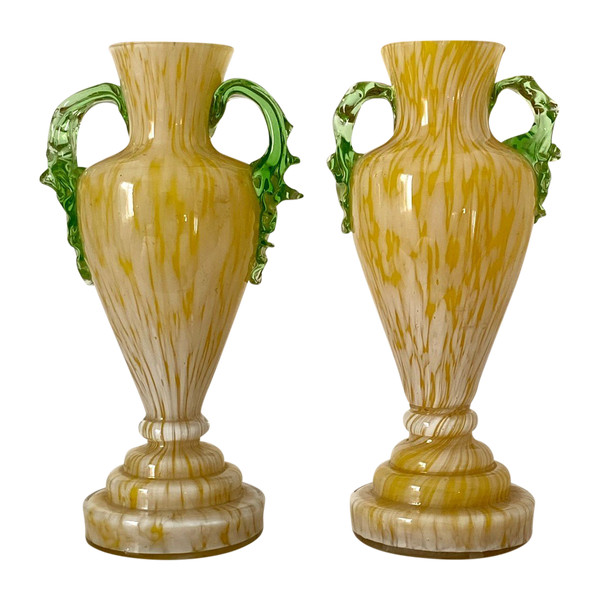 France, Années 1920/1940, Dans l'Esprit De Clichy, Paire De Vases En Verre Soufflé.