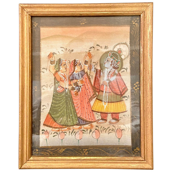 India, First Half Of The 20th Century, Painting On Fabric Vishnu And Adorantes III