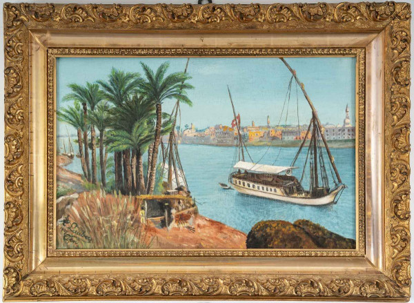 Pair Of Orientalist Paintings Oil On Canvas With Golden Wood Frames