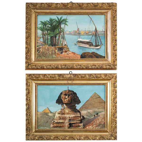 Pair Of Orientalist Paintings Oil On Canvas With Golden Wood Frames