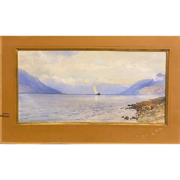 Ainslie H Bean (1850-1900 circa) - Paesaggio lacustre con barca a vela, 1901