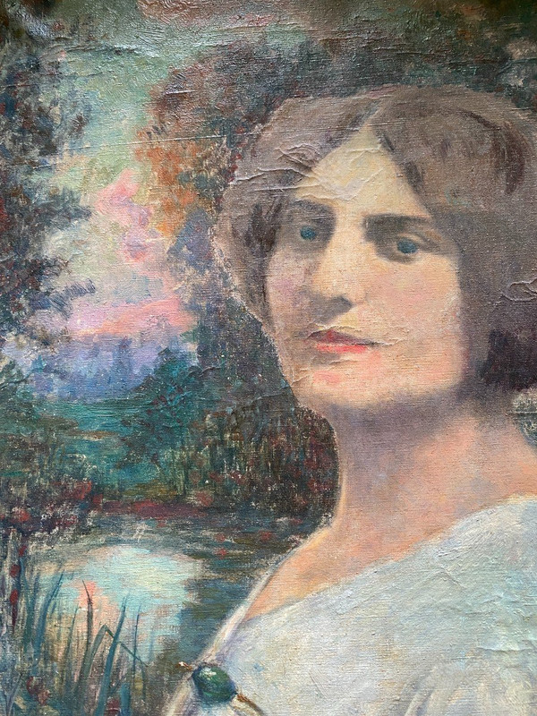 Französische Schule – Symbolistisches Porträt mit Disteln, 1907 – signiert