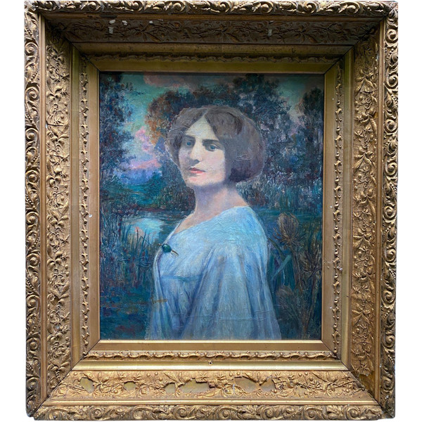 Französische Schule – Symbolistisches Porträt mit Disteln, 1907 – signiert