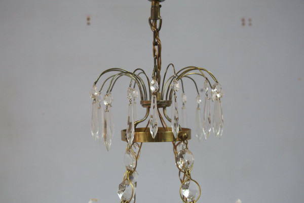 Lustre en bronze, verre taillé et verre bleu cobalt de style Gustavien, Suède