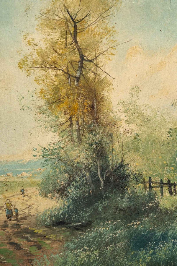 Pair Of Oil Paintings On Canvas Soy-wood Landscape Late Nineteenth