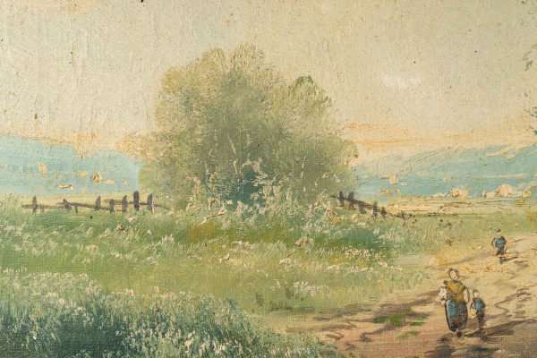 Pair Of Oil Paintings On Canvas Soy-wood Landscape Late Nineteenth