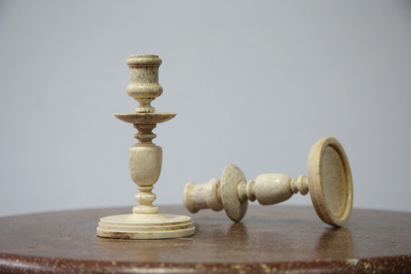 Pair of small turned bone candlesticks, 19th century