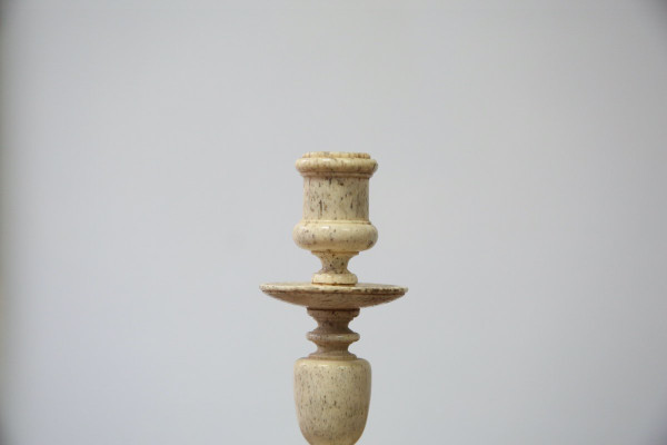 Pair of small turned bone candlesticks, 19th century