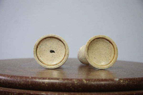 Pair of small turned bone candlesticks, 19th century