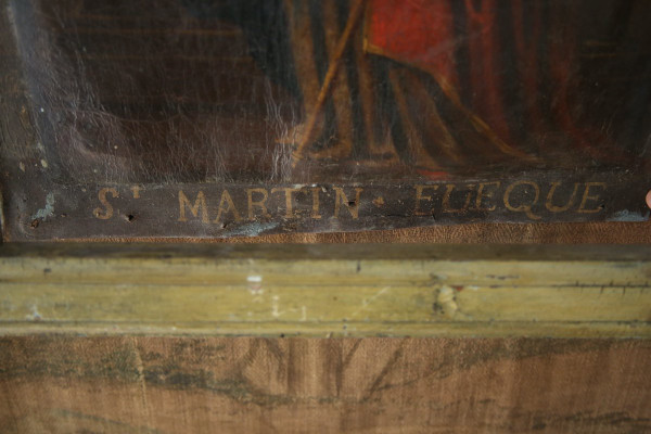 Bemaltes Leder - Fragment eines Antependiums Bischof St Martin XVIII. Jahrhundert