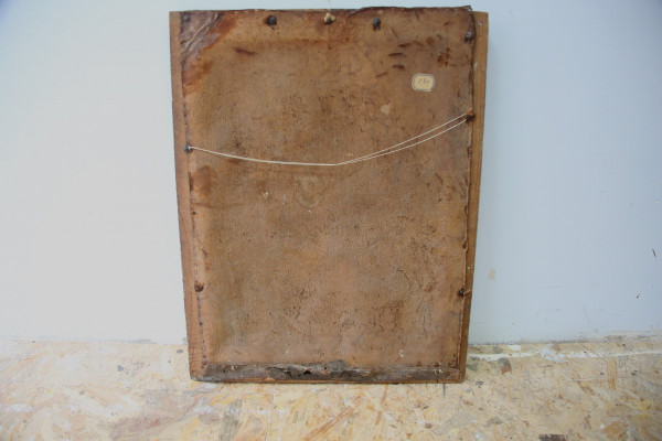 Bemaltes Leder - Fragment eines Antependiums Bischof St Martin XVIII. Jahrhundert
