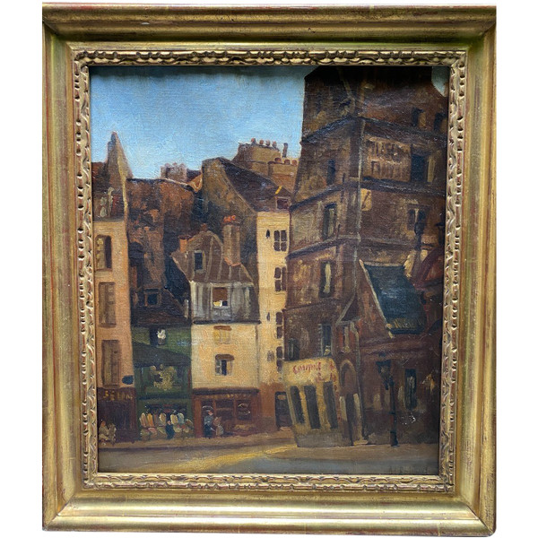 Scuola francese Intorno al 1910 - Parigi, Quartiere Latino, Rue Gallande - firmato