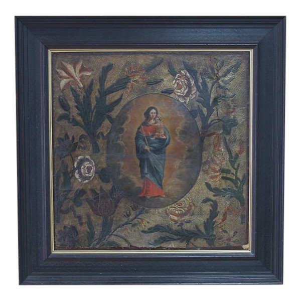 Gilded leather "Cuir de Cordoue" Virgin and Child, 18th century