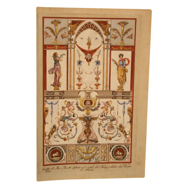 Gravure Ancienne De C.lasinio à Décor De Grotesques d'Après l'Atelier De Poccetti, 1789