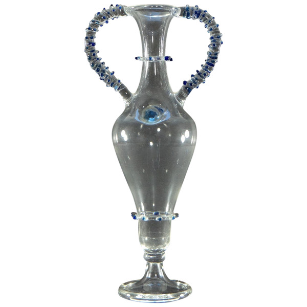 Frankreich, 1950er Jahre, Vase aus geblasenem Glas mit zwei Henkeln, heiß hinzugefügt.