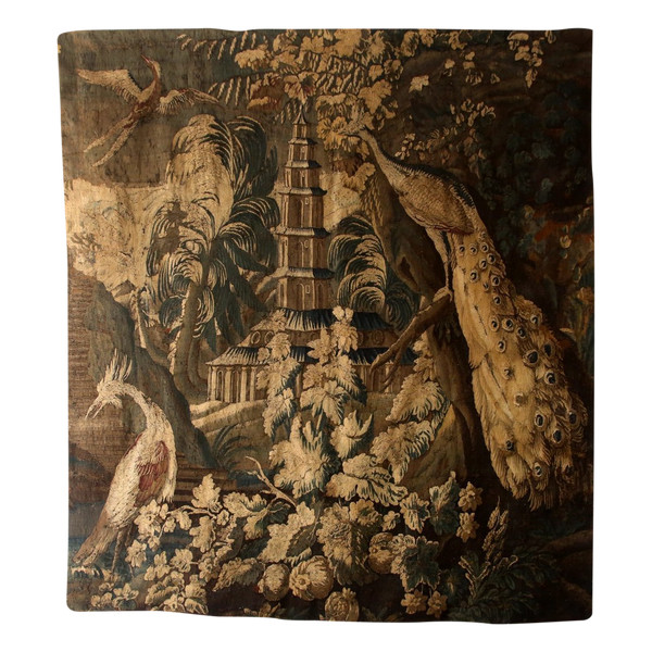 Aubusson tapestry "Paysage exotique au paon" 18th century.
