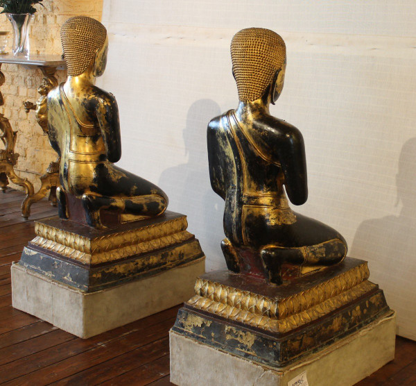 Large Pair Of Bronze Monks-18th Century-Ayuttheya period