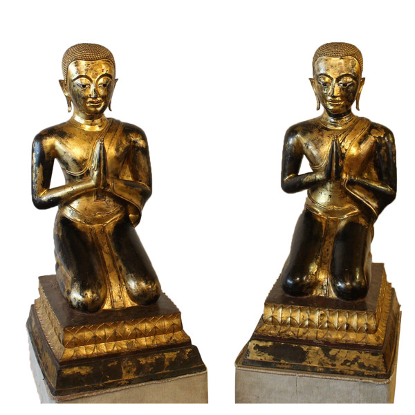 Large Pair Of Bronze Monks-18th Century-Ayuttheya period