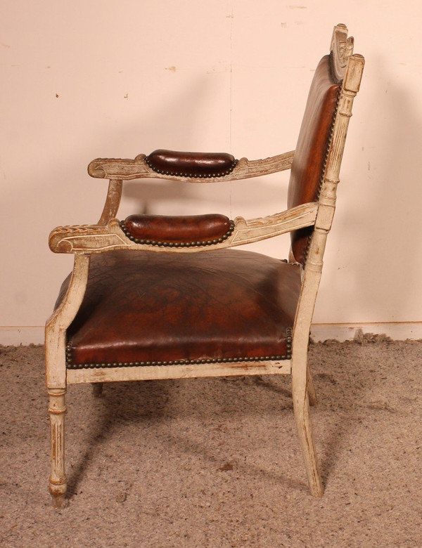 Fauteuil Louis XVI En Bois Polychrome