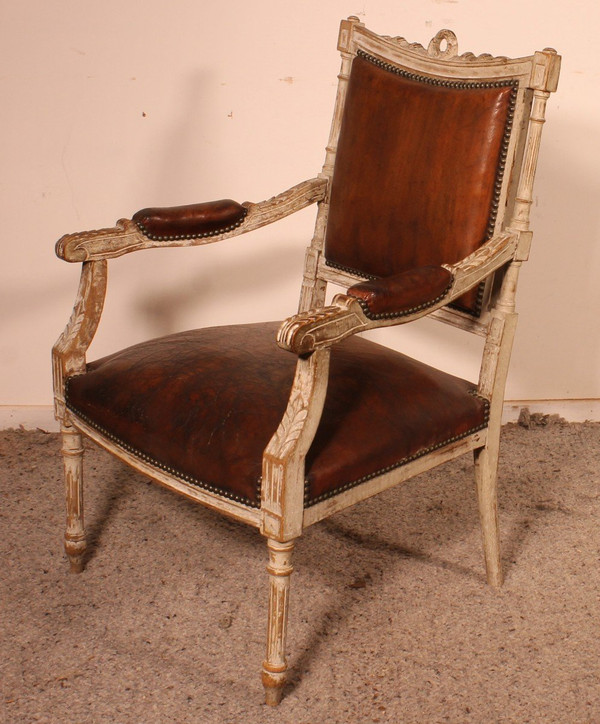 Fauteuil Louis XVI En Bois Polychrome