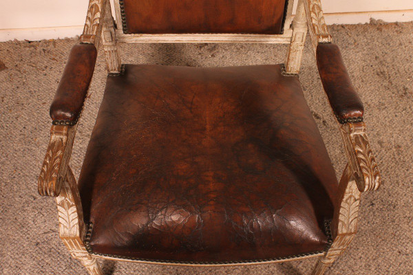 Fauteuil Louis XVI En Bois Polychrome