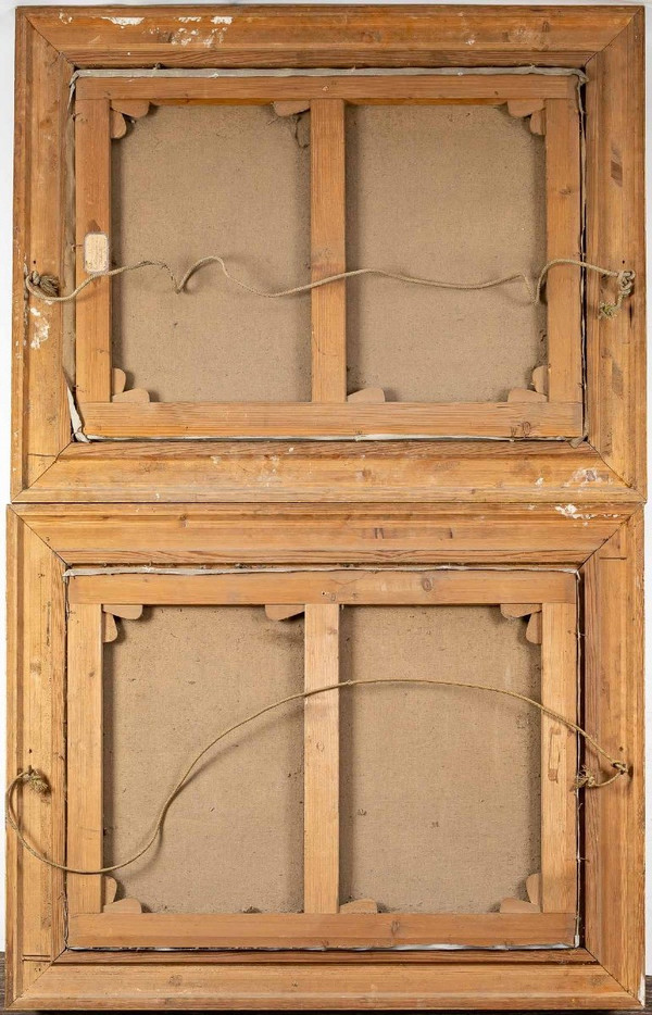 Paire De Tableaux Huile Sur Toile Avec Cadres En Bois Doré Fin XIXème Siècle