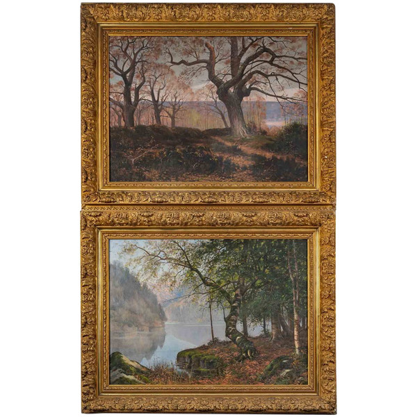 Paire De Tableaux Huile Sur Toile Avec Cadres En Bois Doré Fin XIXème Siècle