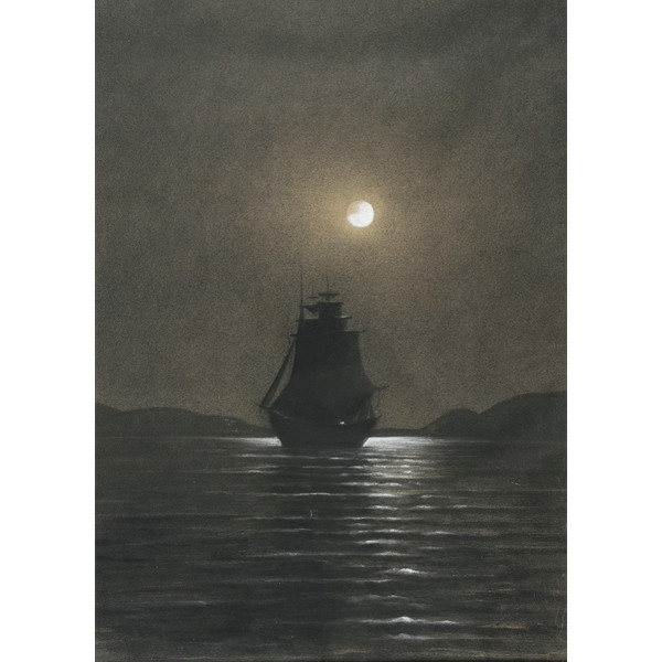 Französische Schule vom Ende des 19. Jahrhunderts - Mondschein-Segelboot, Nachteffekt