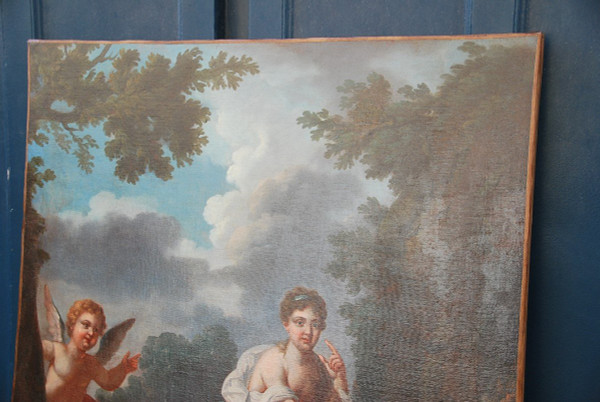 Huile XVIIIe siècle Jeune Femme à  L Amour