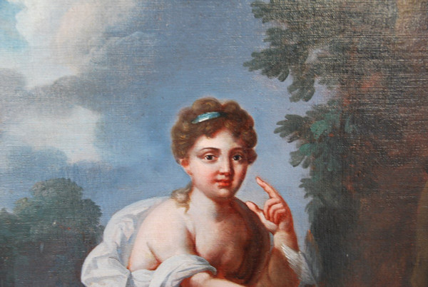Huile XVIIIe siècle Jeune Femme à  L Amour