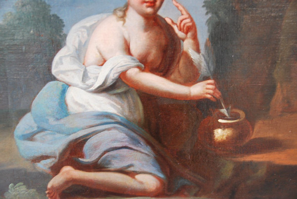 Huile XVIIIe siècle Jeune Femme à  L Amour
